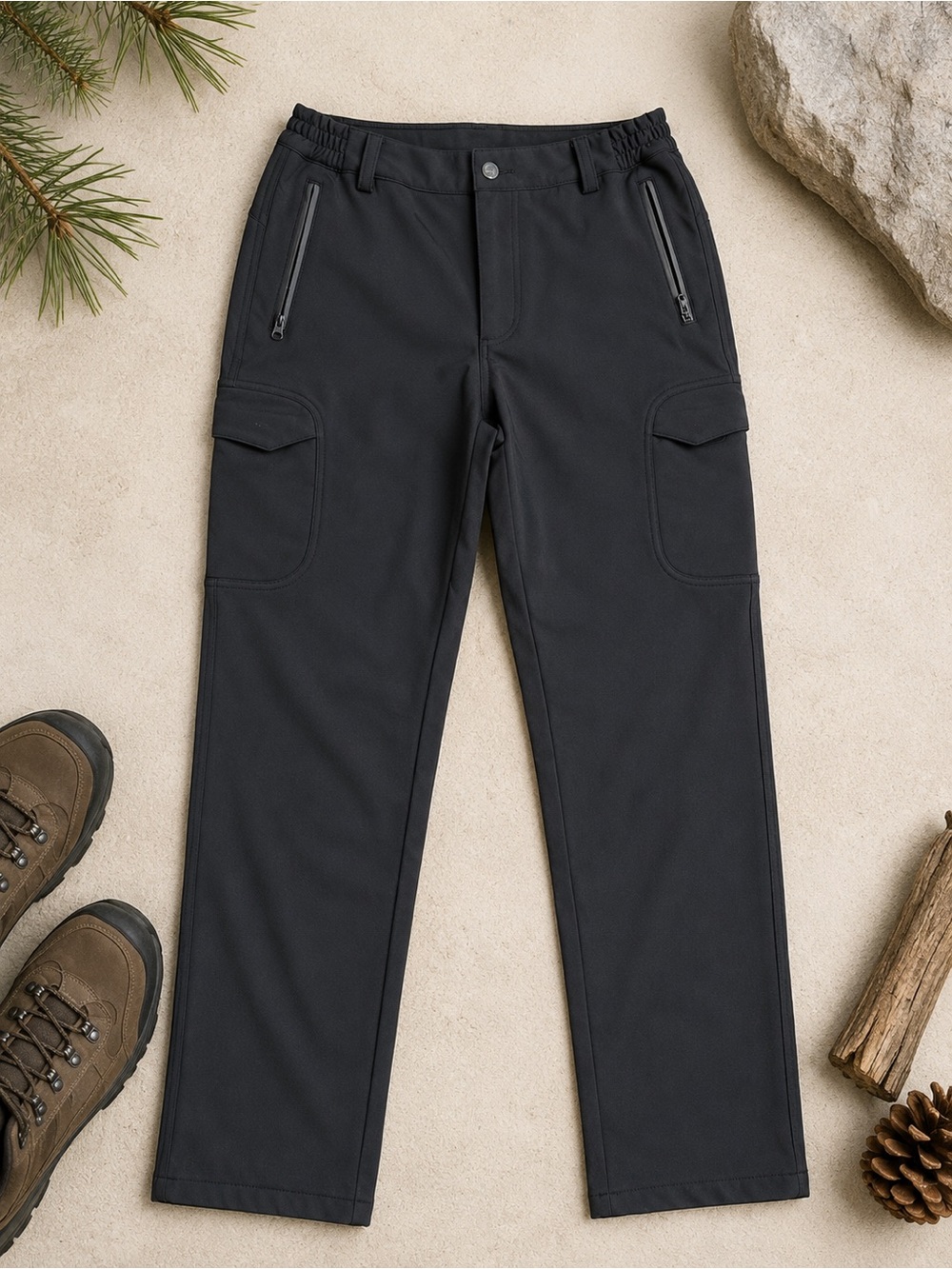 FREE SOLDIER Men’s Softshell Fleece Lined Cargo Hiking Pants Black Size 32